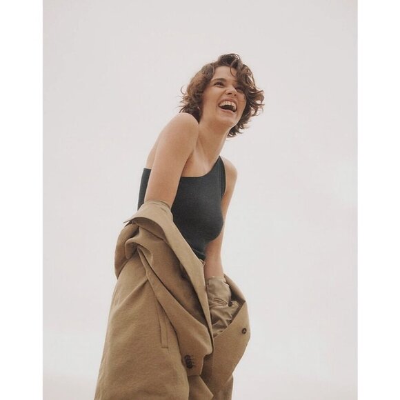 Madewell Brightside Rib One-Shoulder Tank Top Slim Fit True Black Women Size XXS - Picture 14 of 15